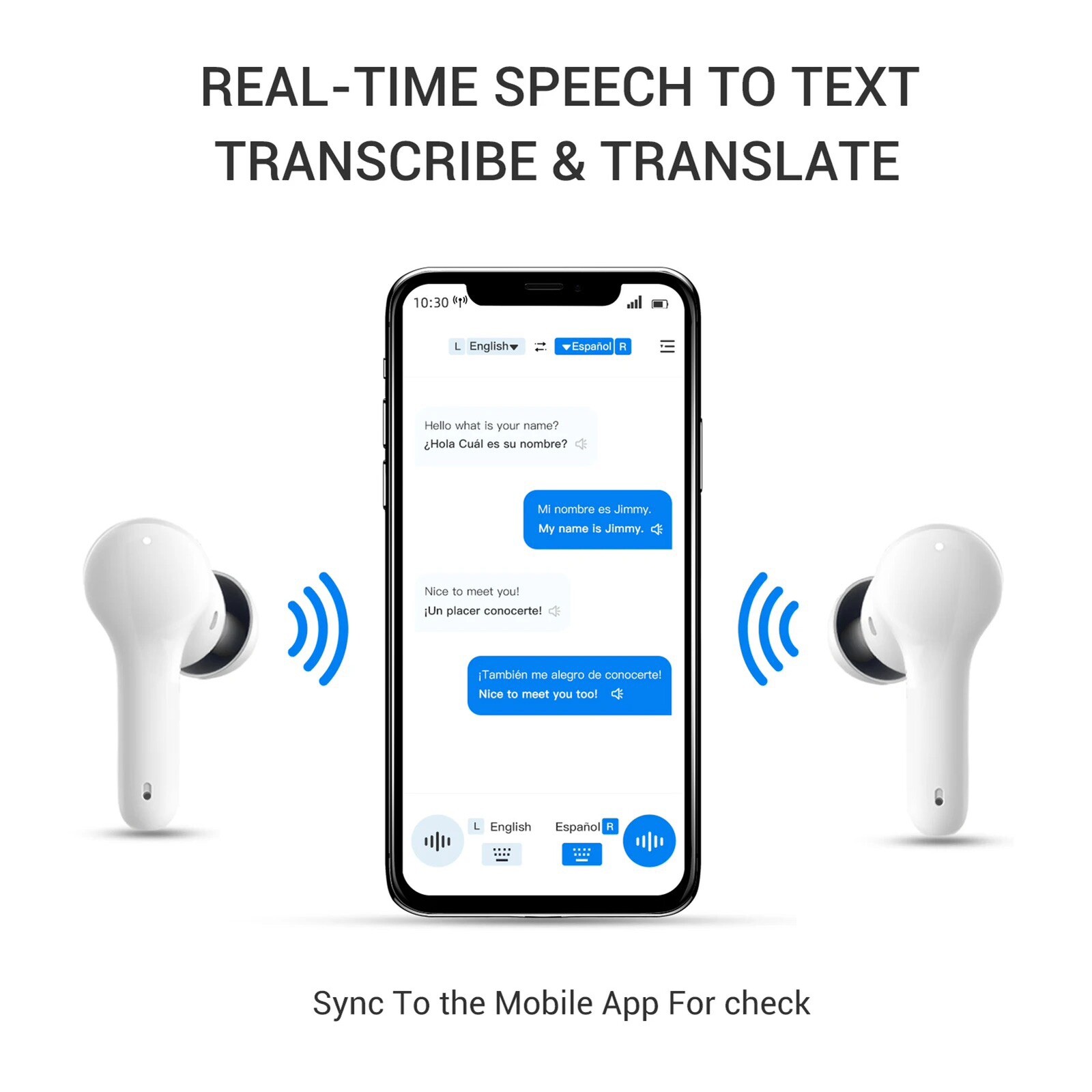 TRANSLATION TWS 5.0 Wireless 127 Real-Time Speech To Text Transcribe & Translate