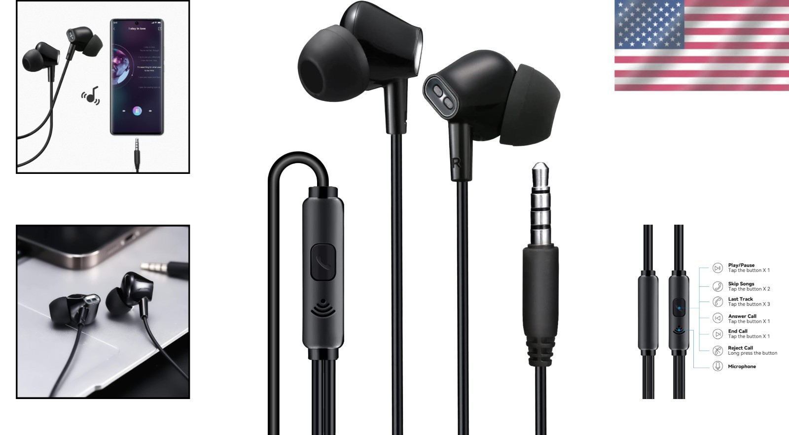 Stereo Bass Wired Earbuds with Tangle-Free Cord & Multifunctional Remote Control