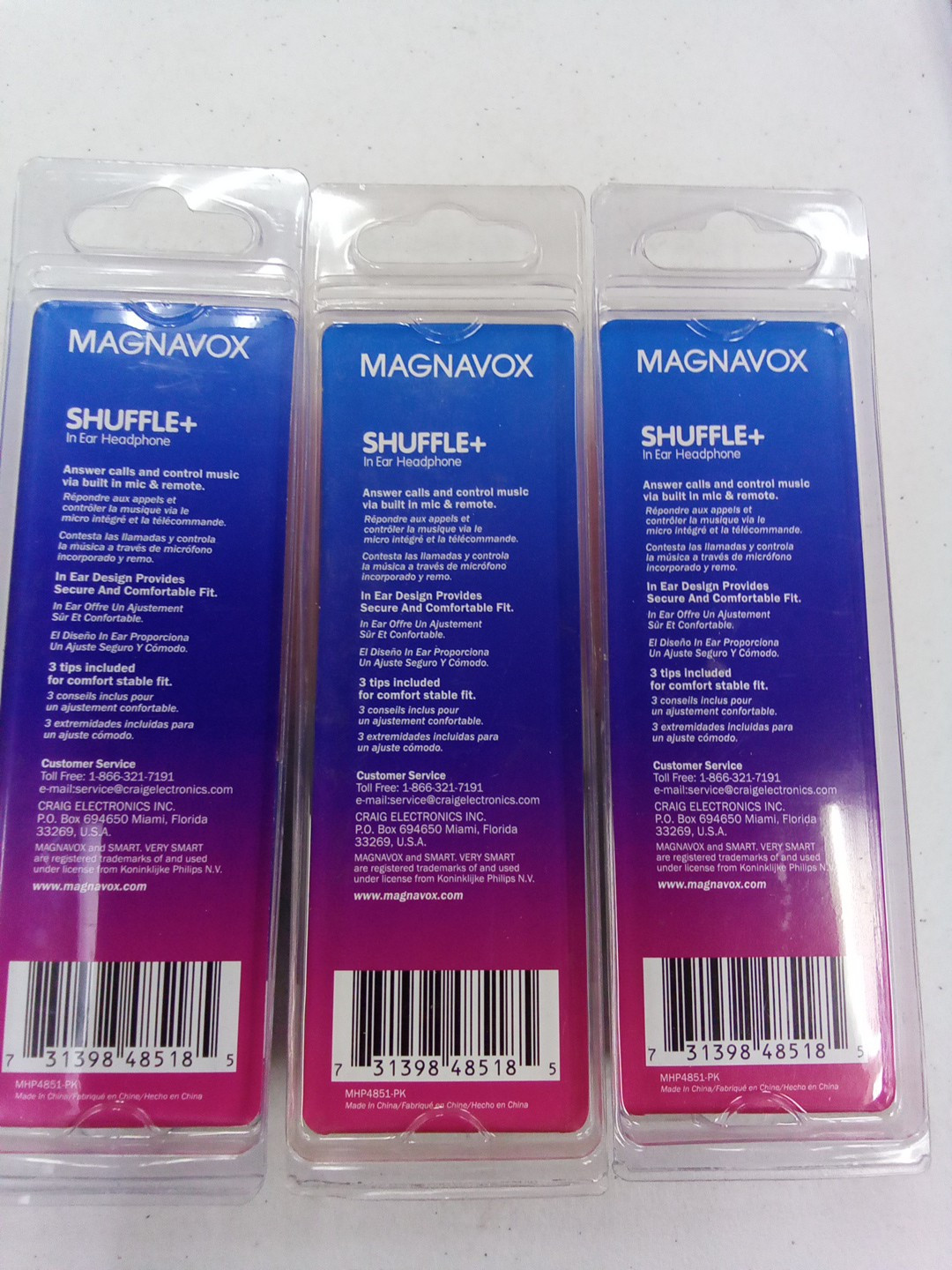 Magnavox Shuffle + In Ear Headphones w/ Handsfree Mic & Music Ctrl, Pink 3pc