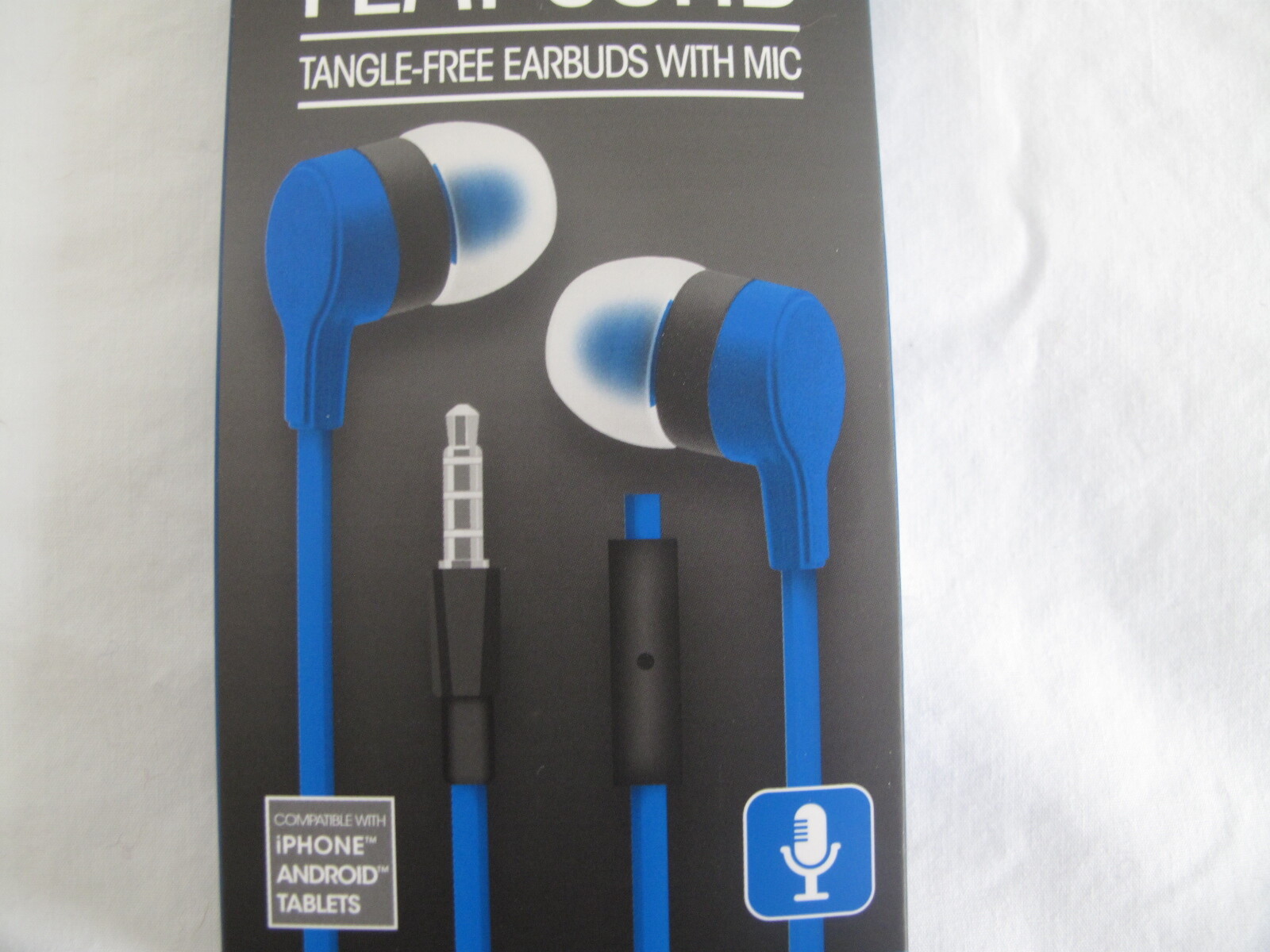 (2) NEW Sentry Flat-Cord Tangle Free Earbuds w/Mic – BLUE -iPhone Android Tablet