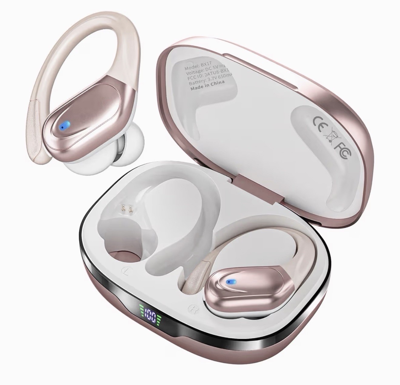 BX17 Wireless Bluetooth 5.3 Ear-hook Waterproof Sports Earbuds, Pink