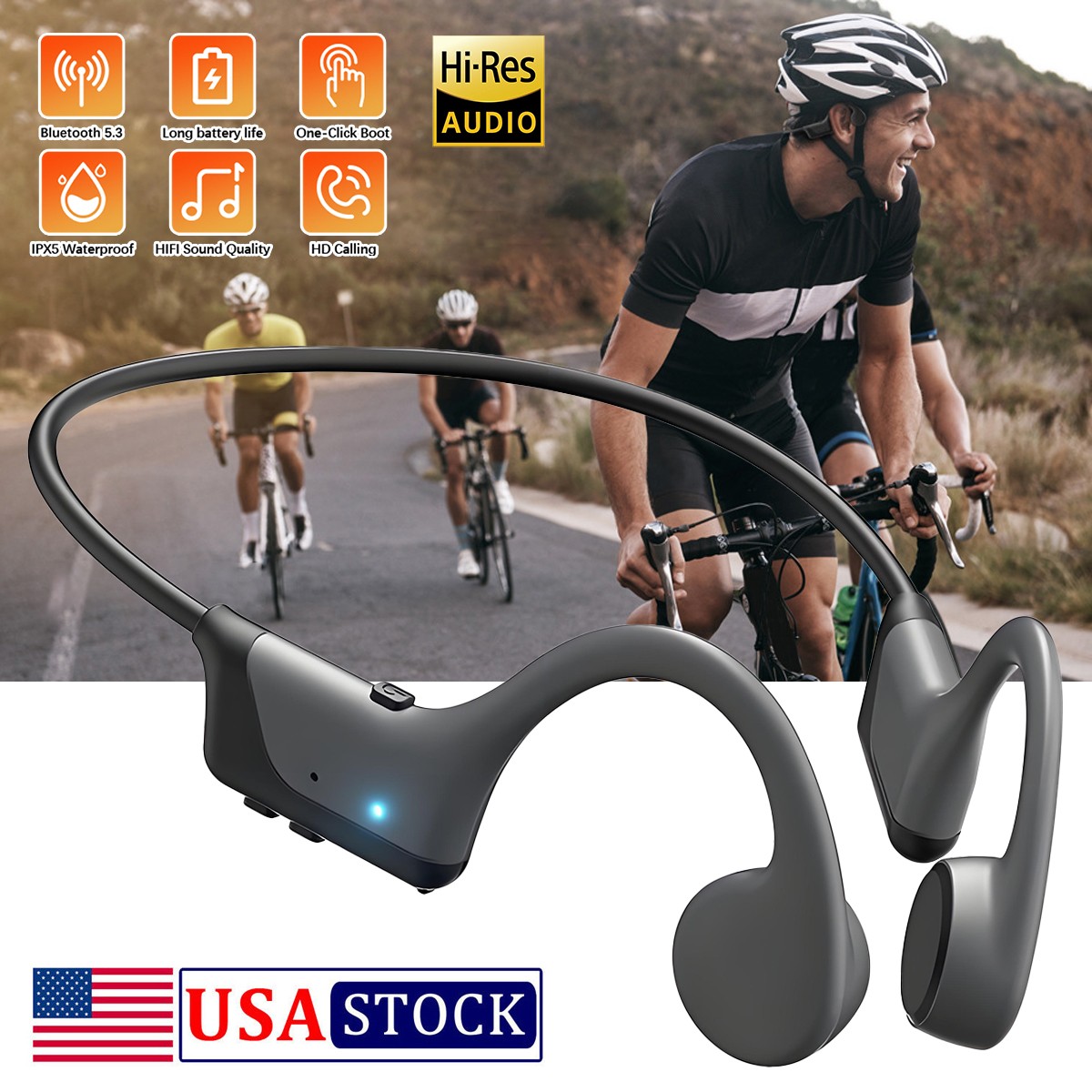 Open-Ear Wireless Headphones Sweatproof Lightweight Comfortable for Running Gym