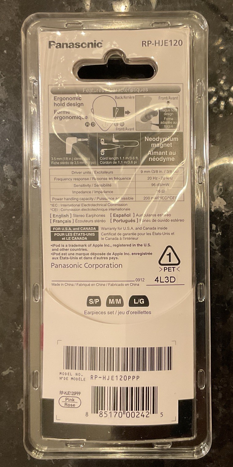 Panasonic RP-HJE120 In-Ear Only Headphones – Pink
