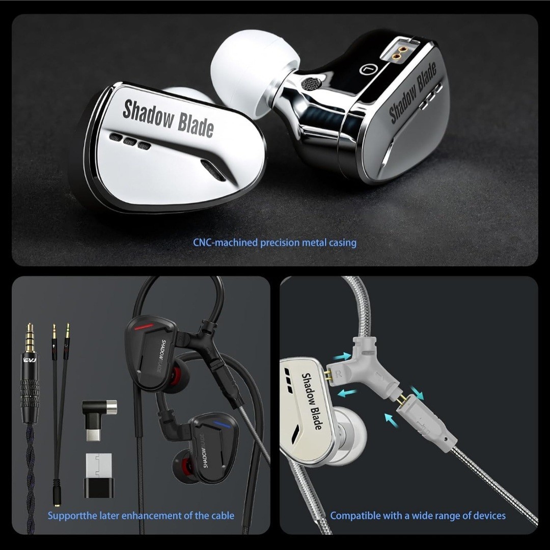 CVJ Shadow Blade Wired Gaming Earbuds, IEM HiFi in Ear Monitor Headphones 10mm D