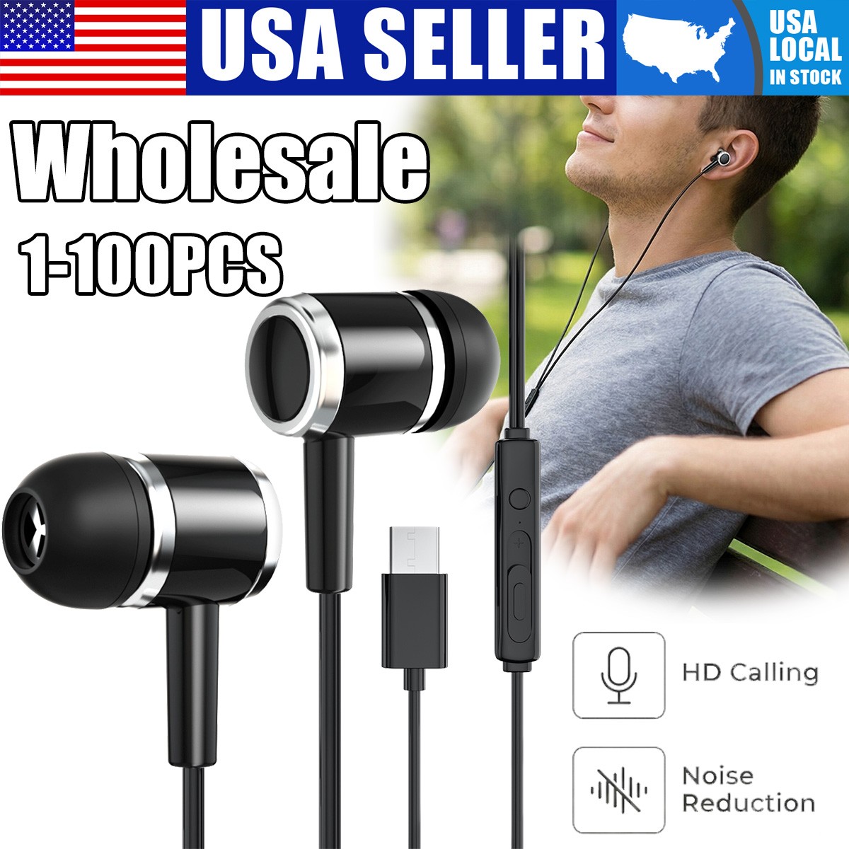 USB Type-C Digital In-Ear Earphones Hi-Res Audio for Samsung Type-C Phones Lot