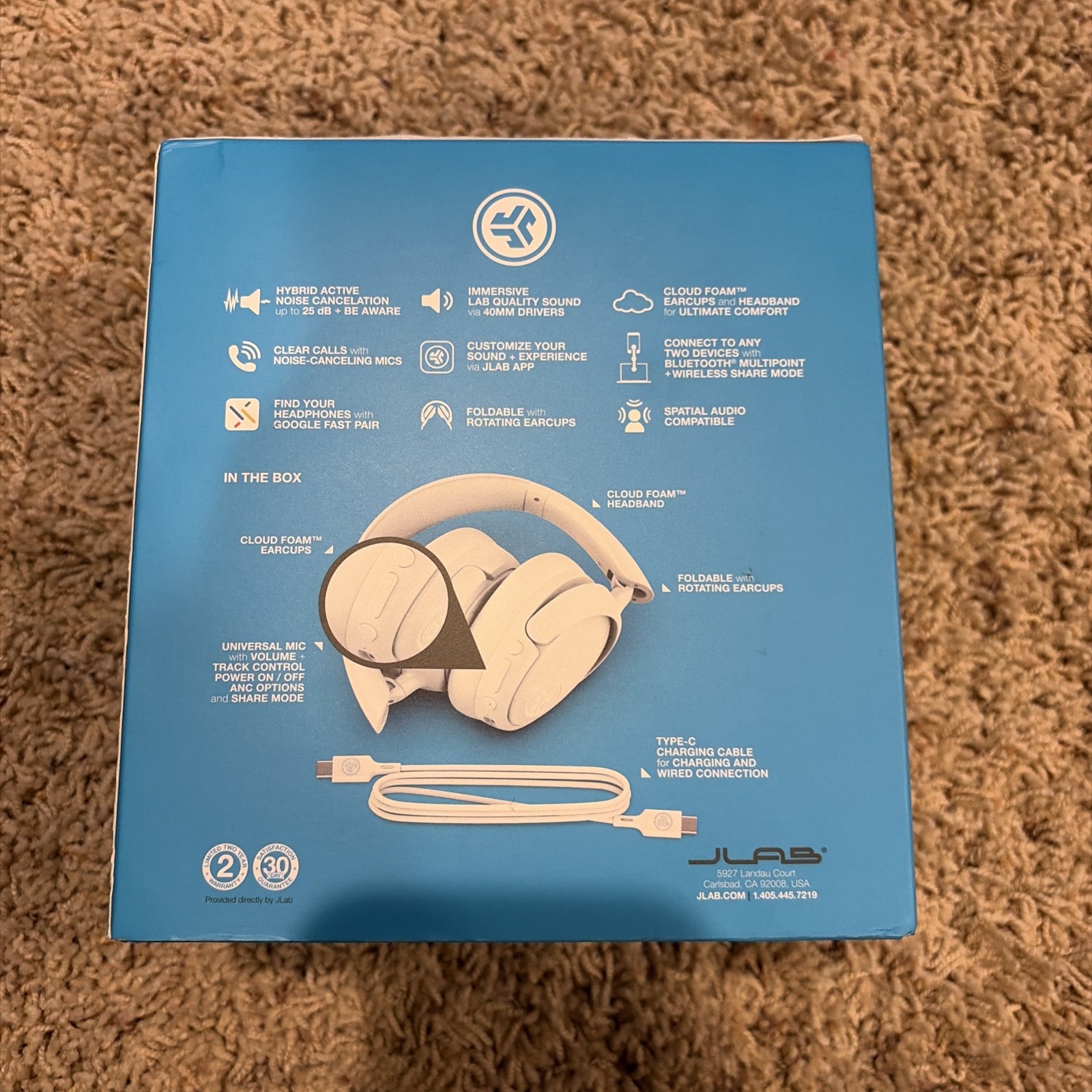JLab Hybrid ANC Bluetooth Wireless Active Noise Cancelling -Cloud White