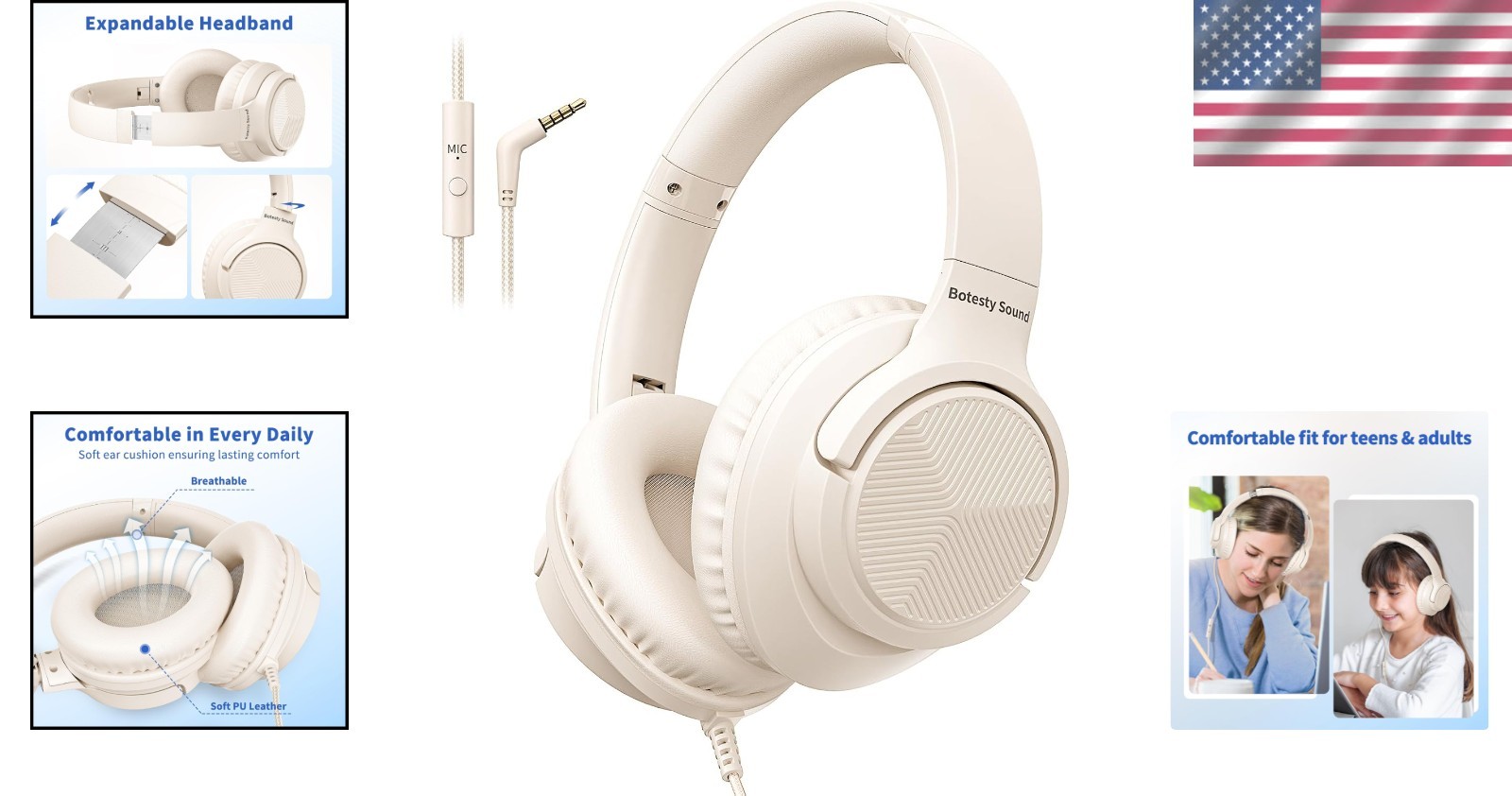 Modern Foldable Wired Headphones with Mic – Tangle-Free for Travel & Study