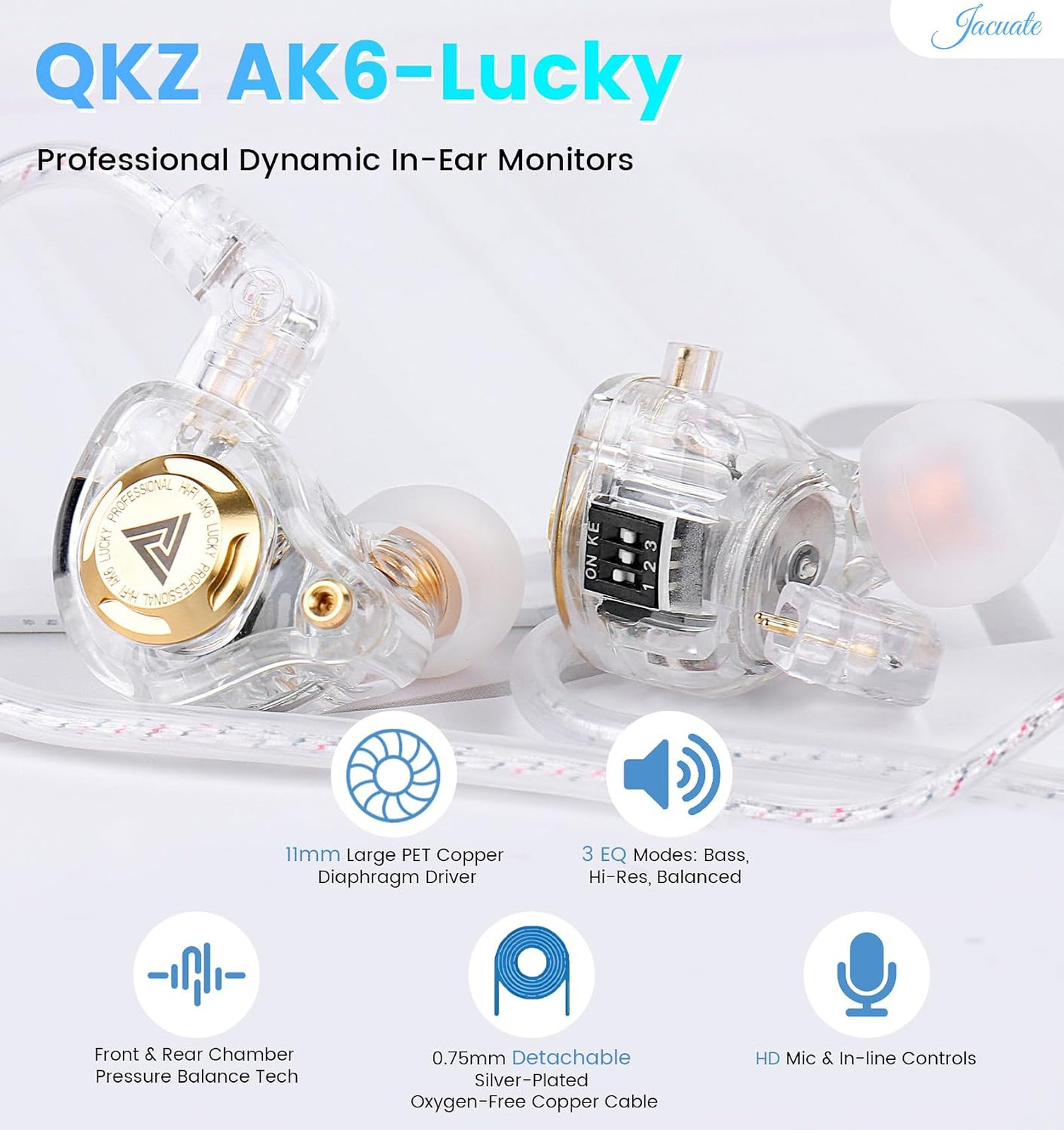 Wired Earbuds with Mic 11mm Dynamic Driver HiFi In Ear Monitors 3-Way Tuning