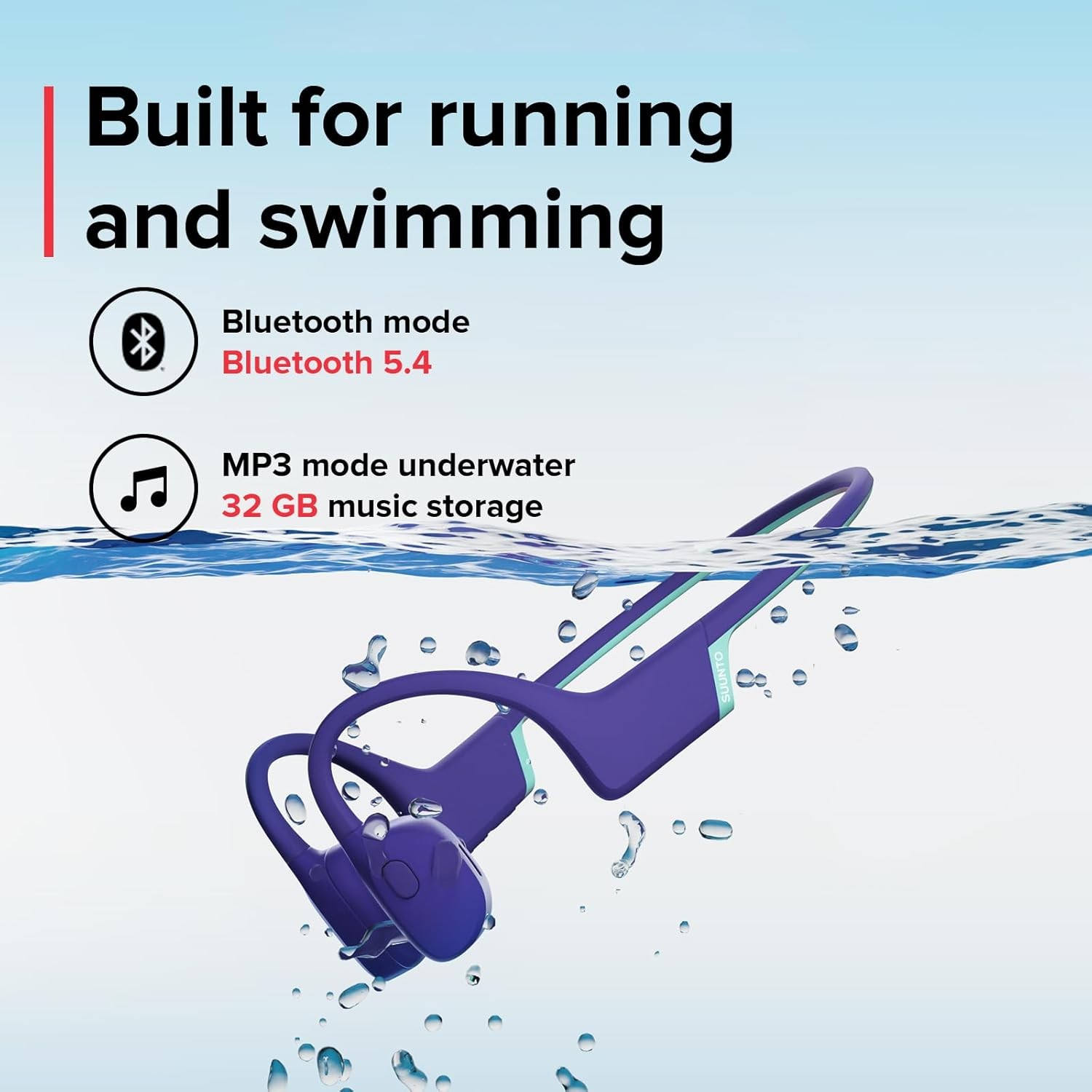 Suunto AQUA LIGHT Bone Conduction Bluetooth Headphones with MP3 Player – Blue