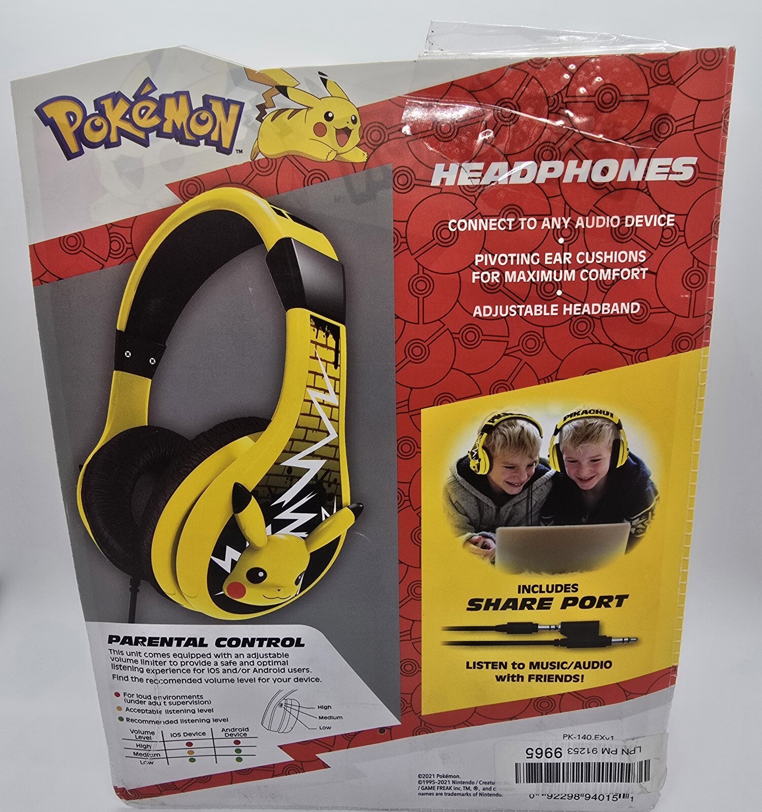 Pokemon Pikachu Kids Headphones With Share Port, Game Freak Inc. 2021 PK-140 NEW