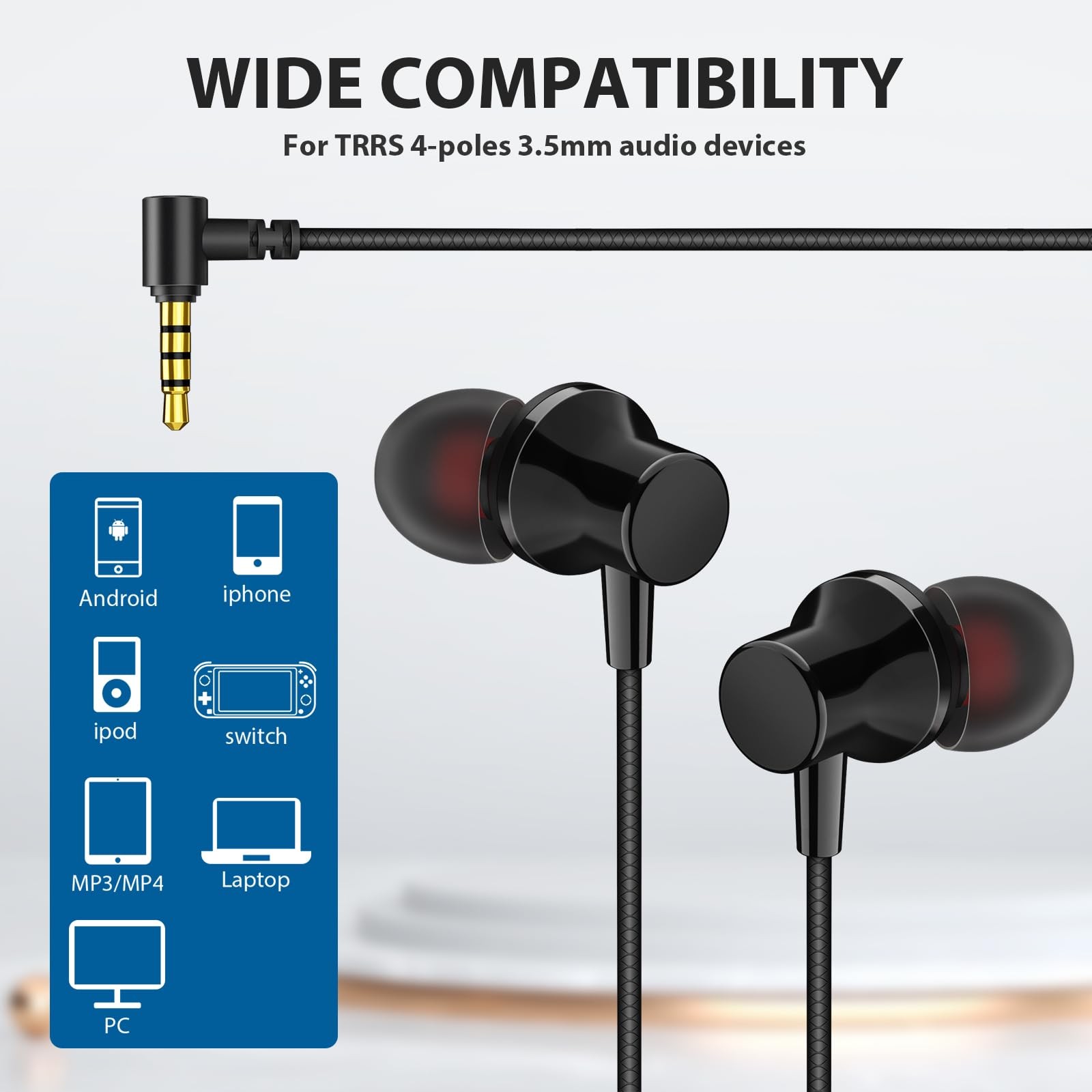 Wired Headphones Earphones for Laptop PC Chromebook Noise Isolating Ear Black