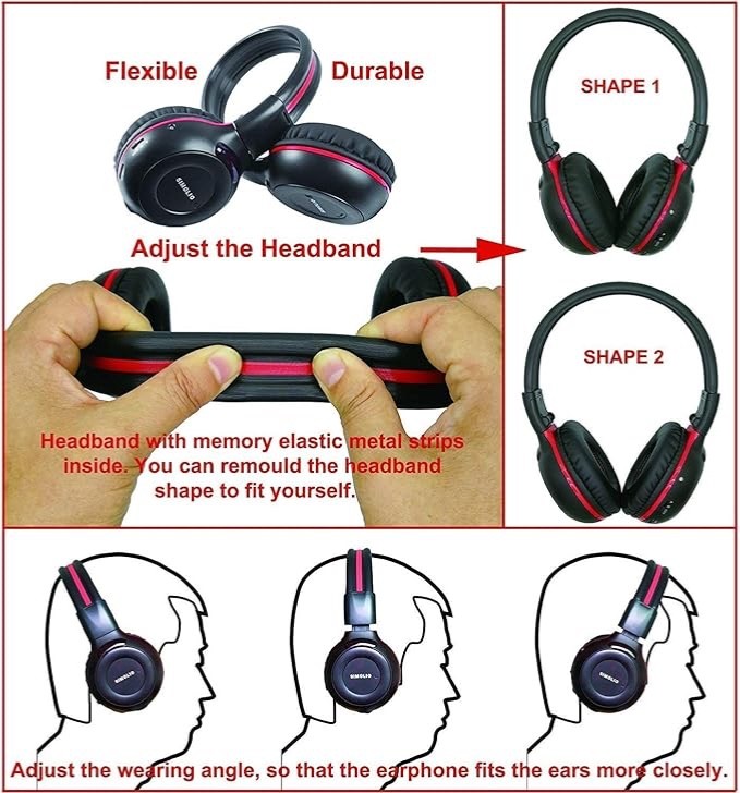 Kids Two-Channel IR Wireless Headphones Over-Ear Stereo Honda Odyssey Rear.w/bag