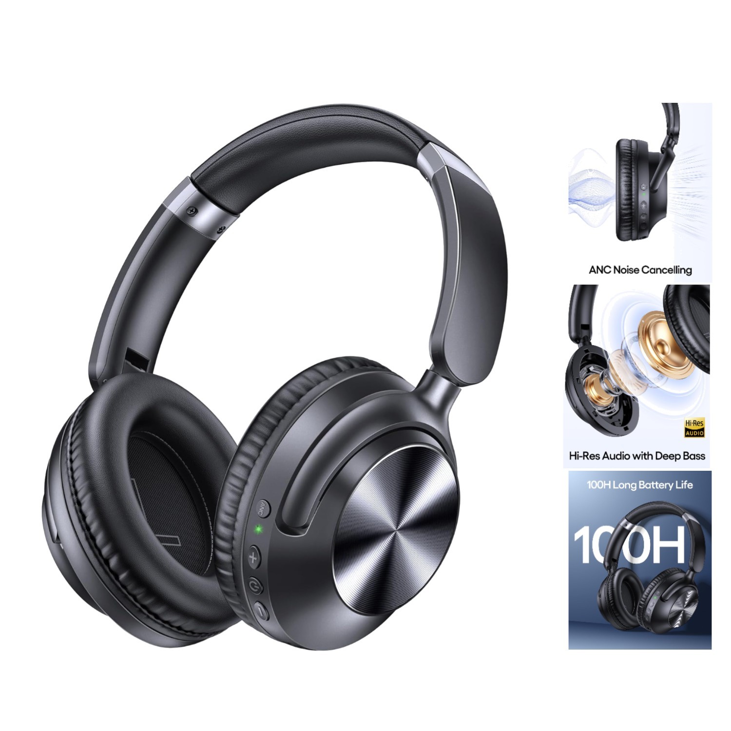 Hybrid Active Noise Cancelling Headphones 100H Playtime Wireless Bluetooth