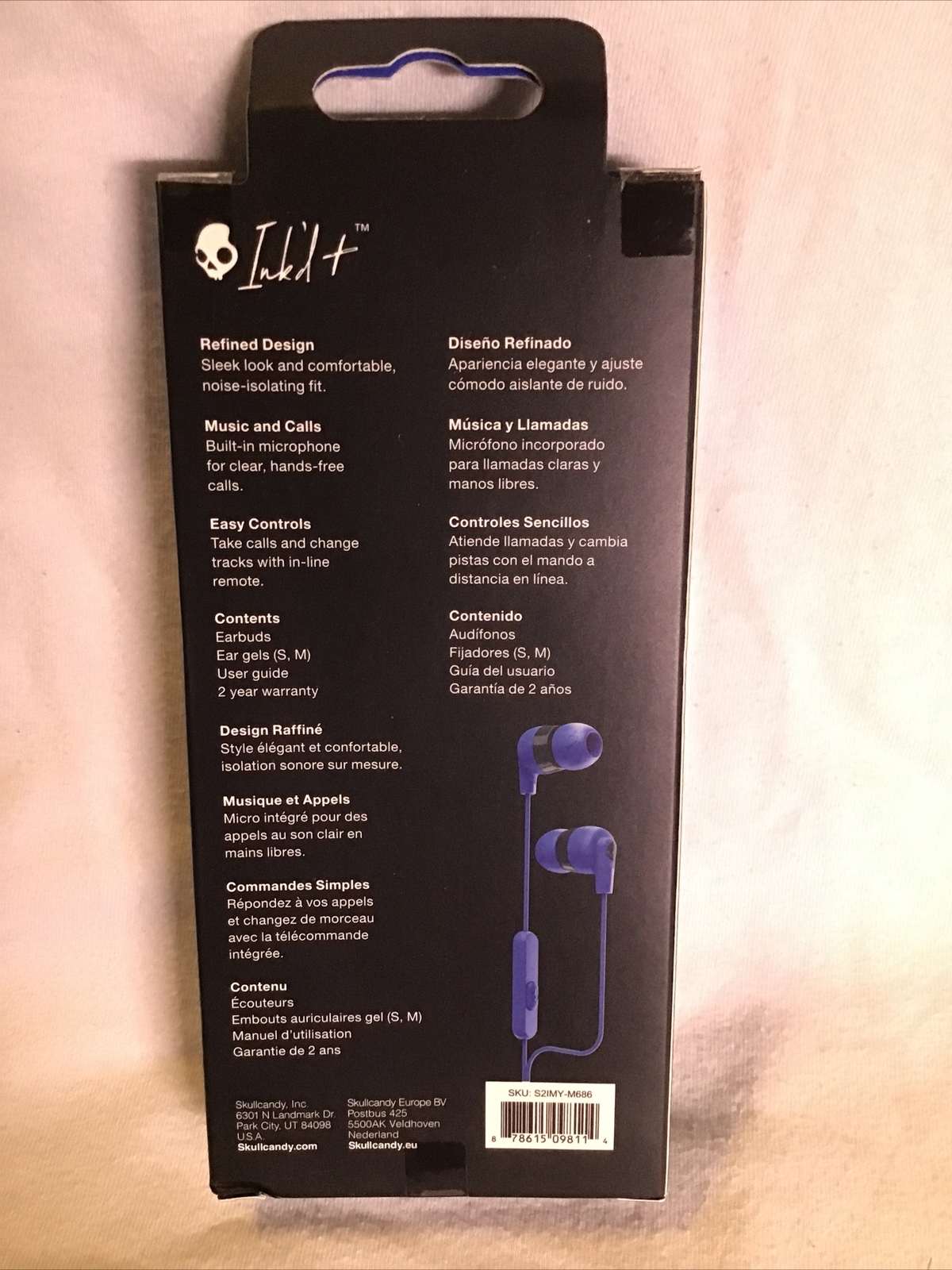 NEW Skullcandy Ink’d+ Wired Earbuds In-Ear Headphones with Mic Blue Android