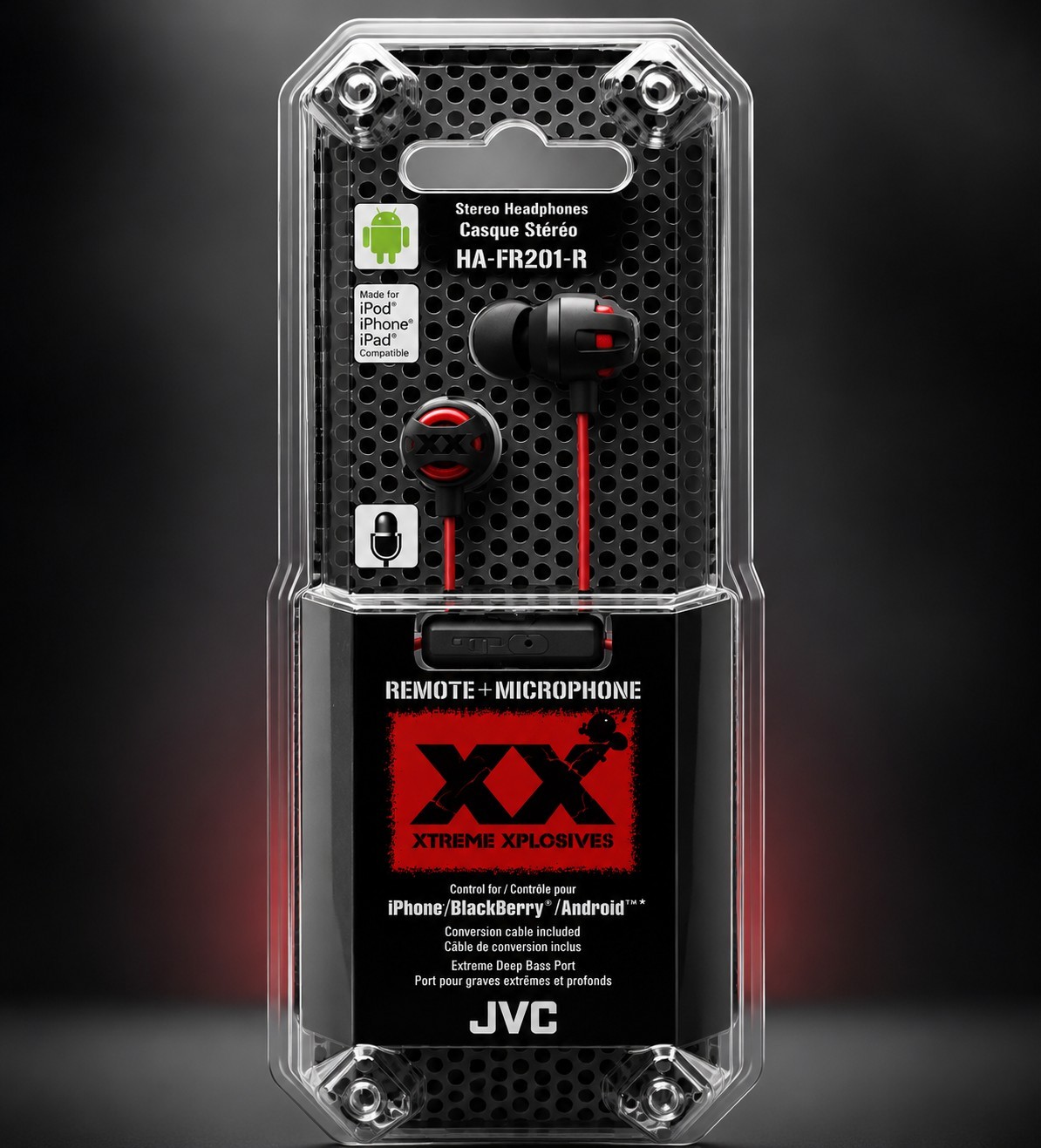 JVC HA-FR201-R XX Xtreme Xplosives InEar Stereo Earbuds w/Mic Remote, New Sealed