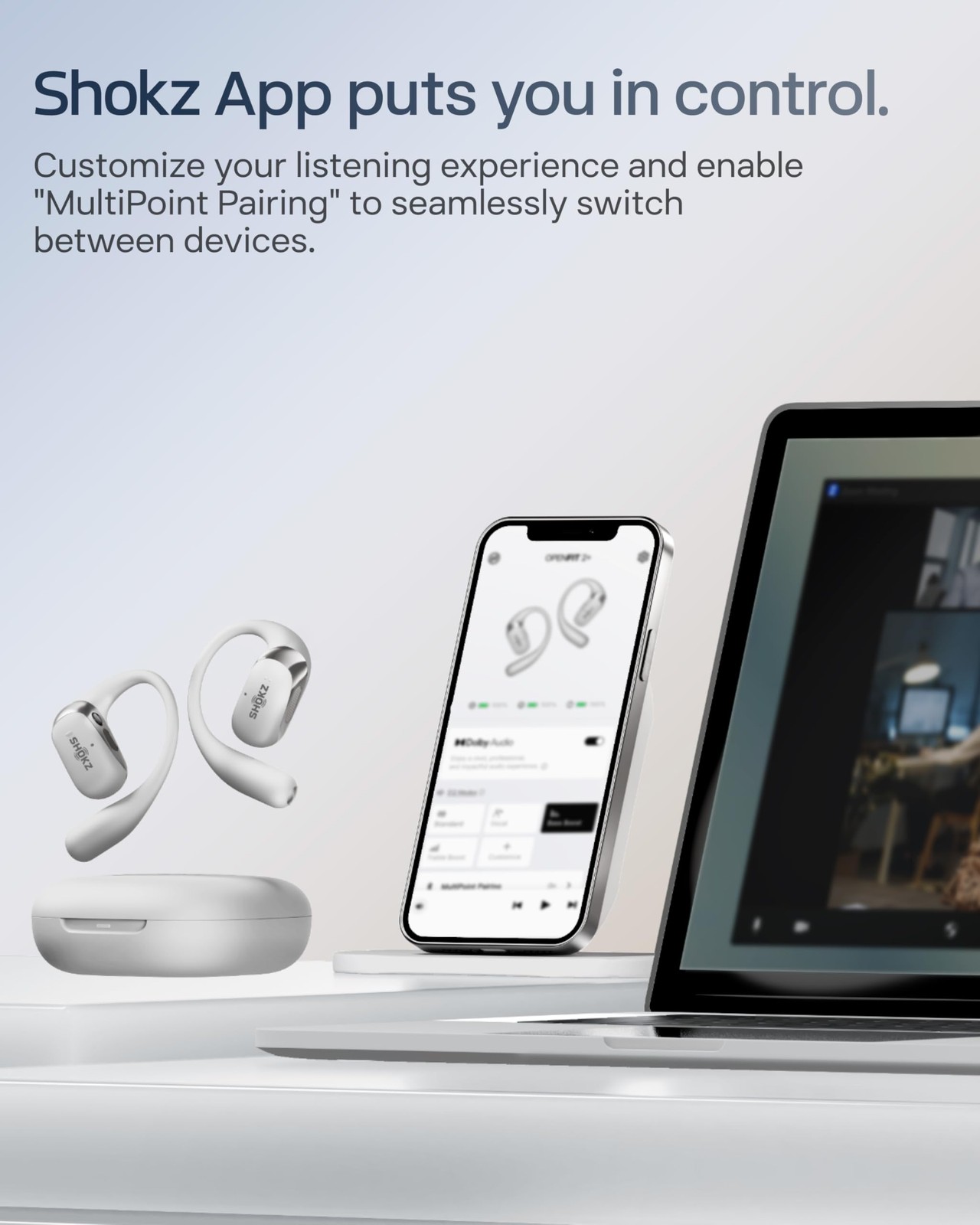 SHOKZ New OpenFit 2+ Open-Ear Headphones, Dolby Audio Enabled, Comfortable Ea…