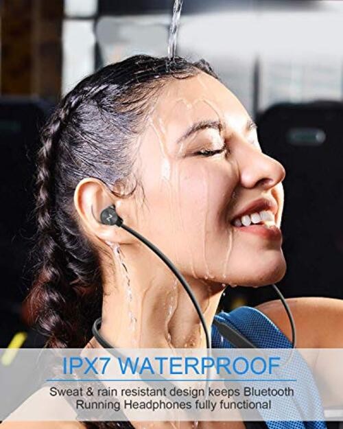 Earbuds, Update Bluetooth Wireless Headphones, IPX7 Waterproof, Black with red