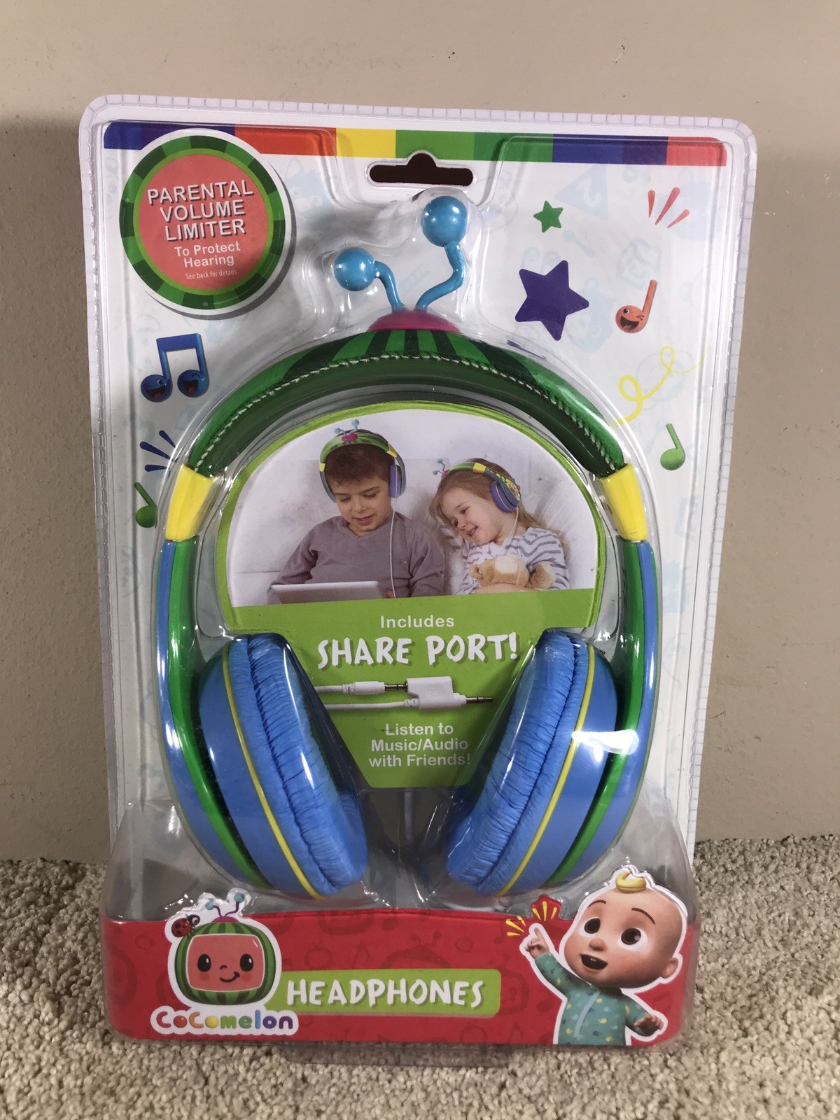 CoComelon Kids Toddler Wired Over-the-Ear Headphones, Volume Control Tangle Free
