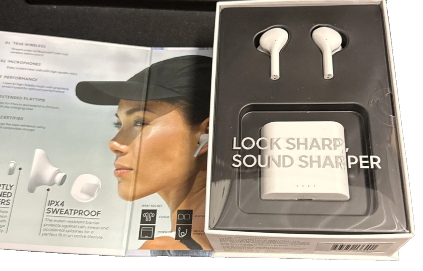 SHARPER IMAGE True Wireless Earbuds W/ Noise Isolation+Qi Charging Case, (White)