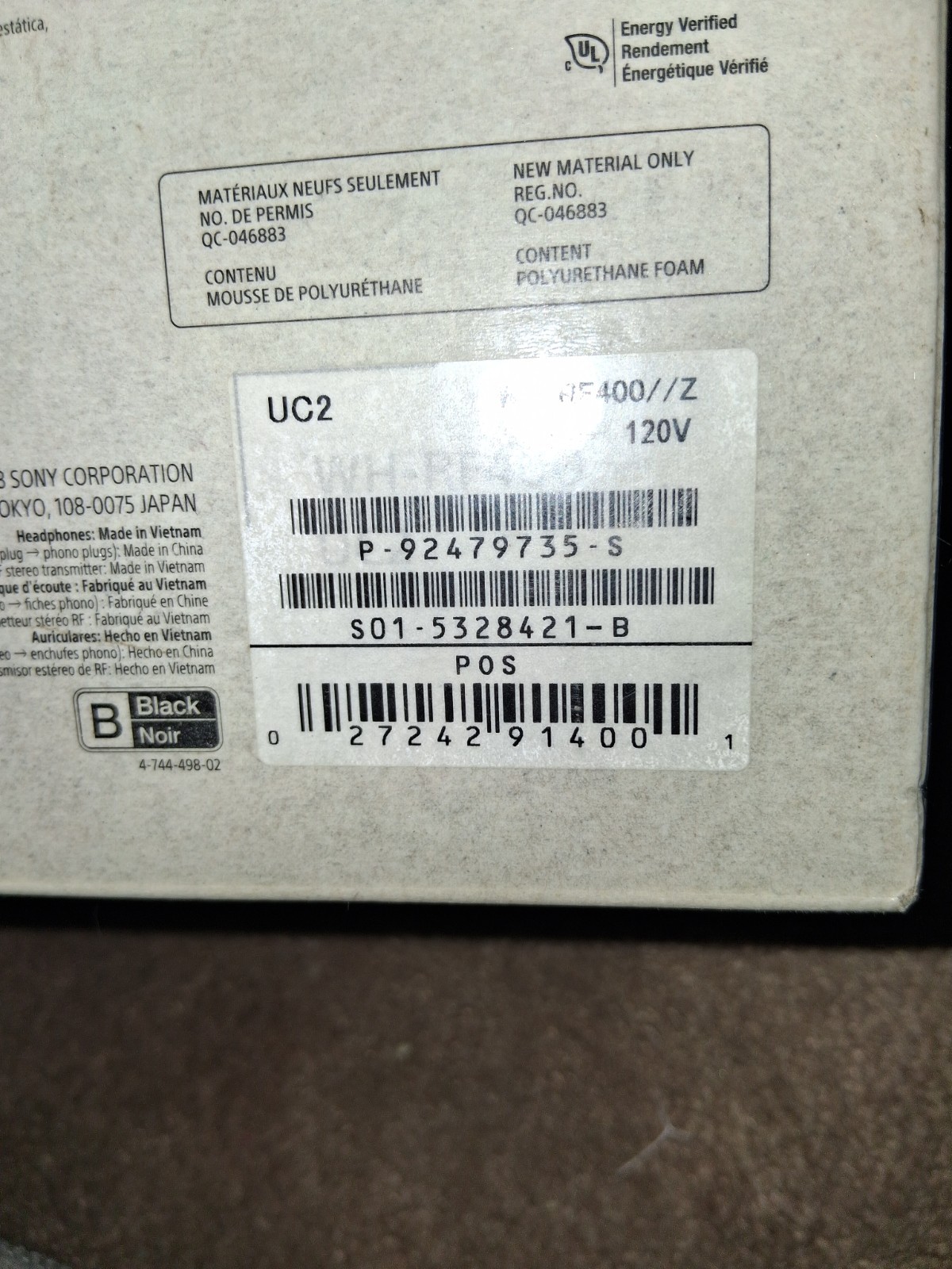 Sony WHRF400 RF Black Wireless Noise Reducing Home Theater Headphones