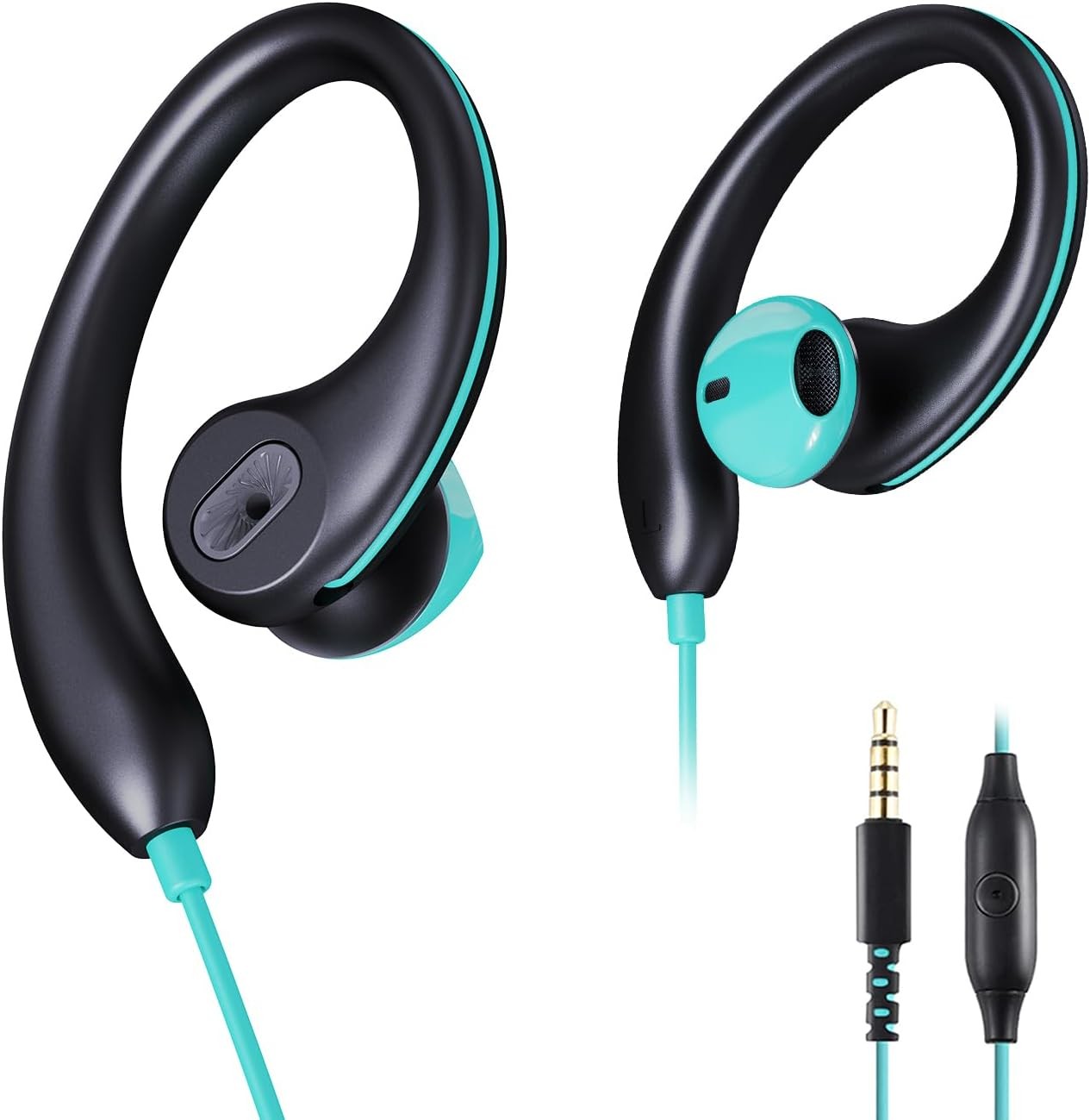 Upgrade Wired Sports Earbuds with Ear Hooks, Running Black and Blue