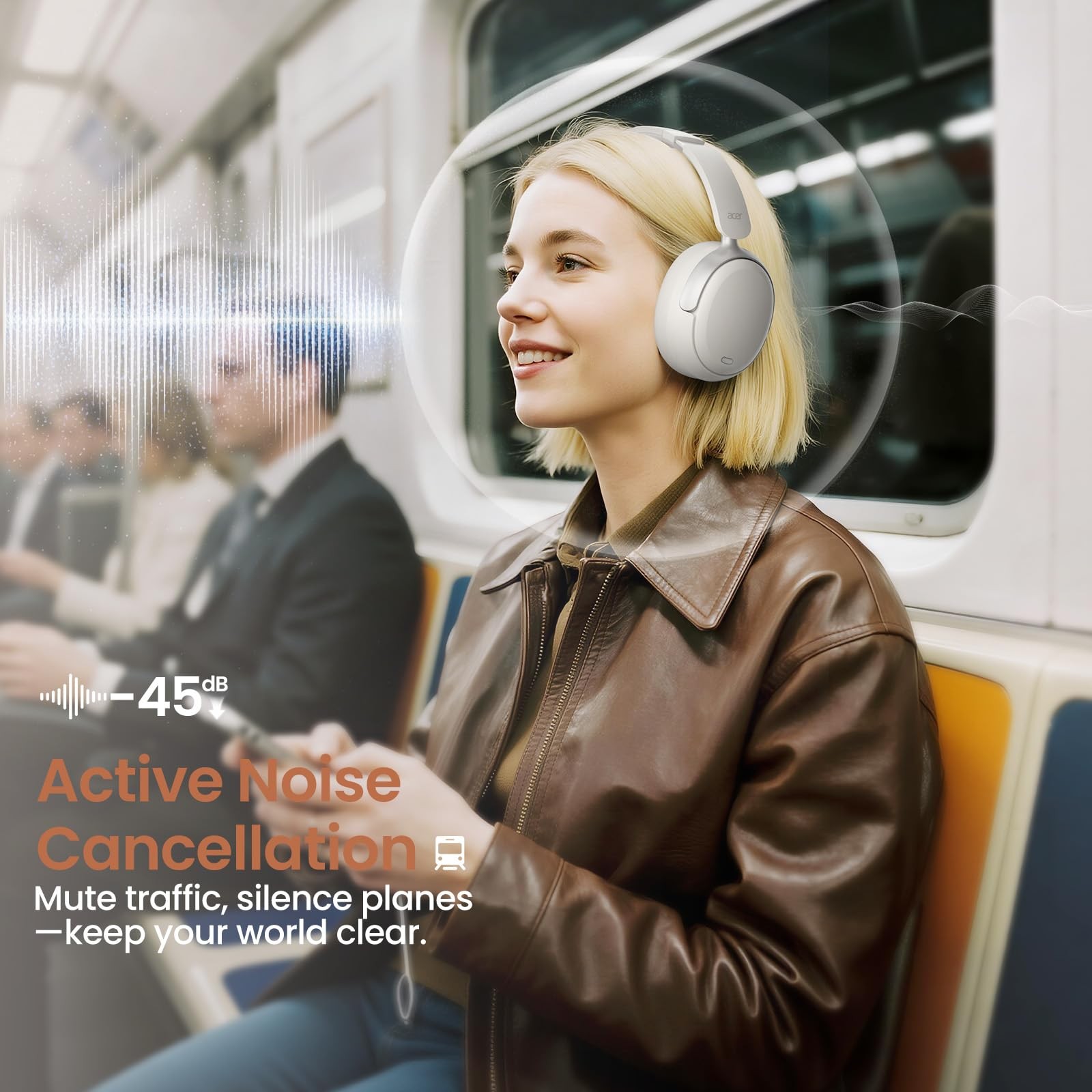 Acer OHR516 Active Noise Cancelling Headphones, Over Ear Wireless Bluetooth, …