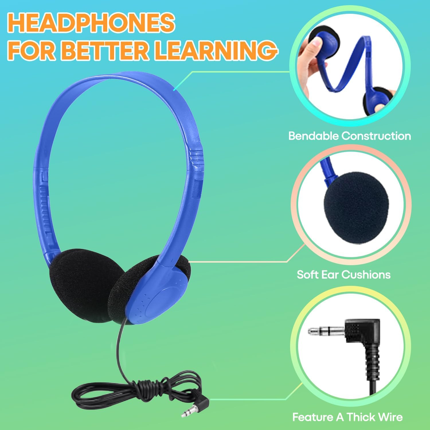Bulk 100 Pack Headphones for Classroom – Durable Wired Earphones for All Ages