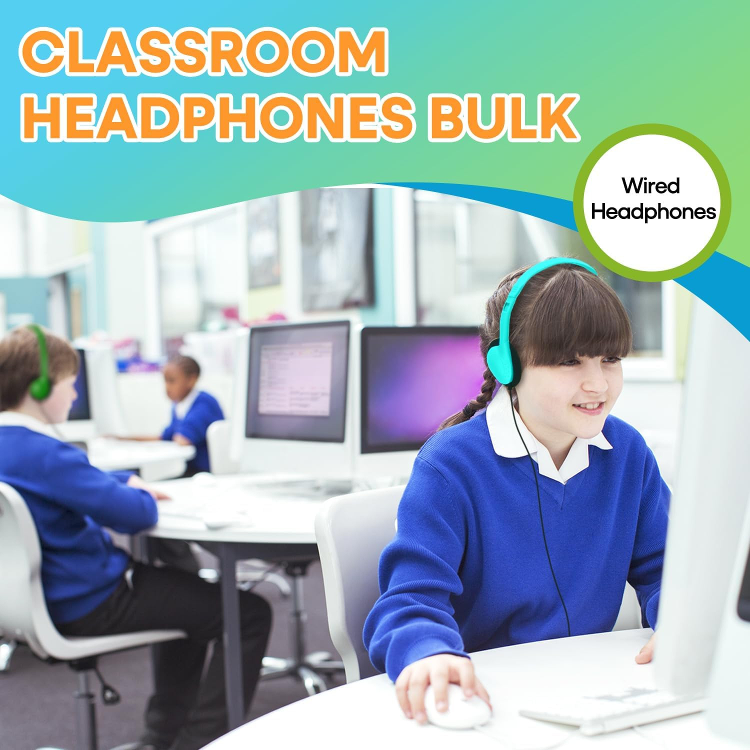 Bulk 100 Pack Headphones for Classroom – Durable Wired Earphones for All Ages
