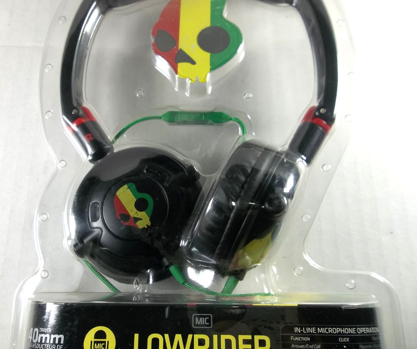 Skullcandy Lowrider On Ear 40mm Headphones Rasta Edition – New