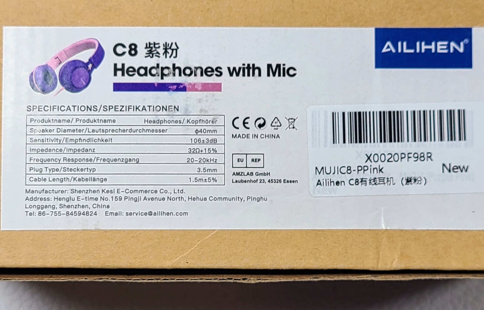 AILIHEN C8 Foldable Headphones with Microphone and Volume Control Purple Pink