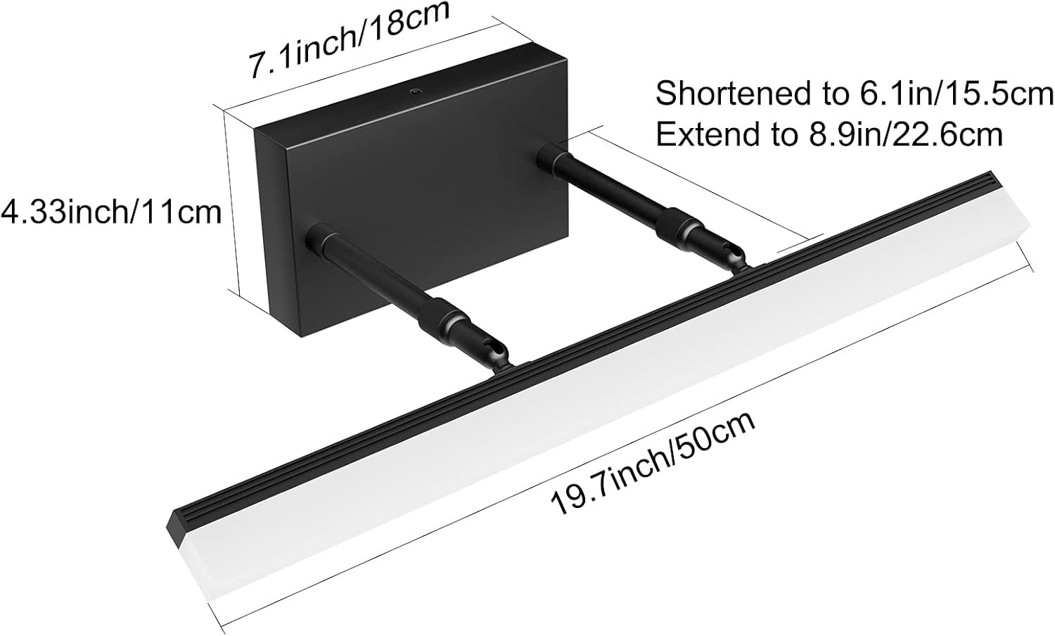 19.7 Inch Modern Black Vanity Light Adjustable LED Bathroom Light Fixture over M