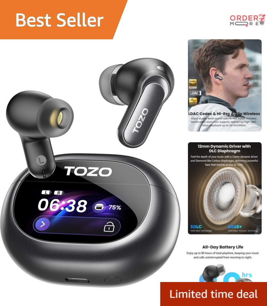 Wireless Earbuds Active Noise Cancelling Bluetooth 5.4 Waterproof 80H Playtime