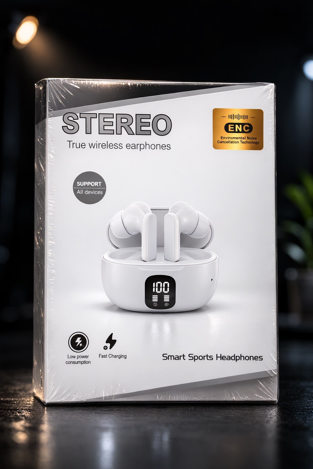Stereo Wireless Earbuds ENC Noise Cancellation Fast Charging LED Bluetooth
