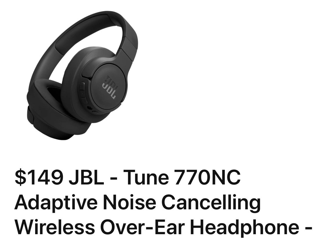 NEW JBL Tune 770NC Wireless Over-Ear Headphones Adaptive Noise Cancelling Black