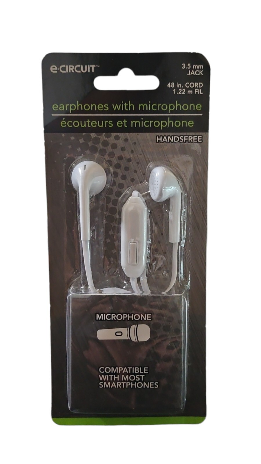 E Circuit Earbuds w/Microphone Earphones 3.5mm JACK 48″ Cord 1.22m White