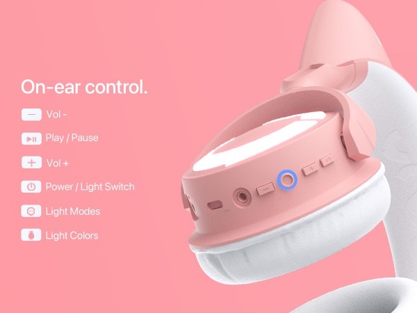 YOWU RGB 10 Color 2.4G Cat Ear Wireless Noise Canceling Headphones w/ Charger