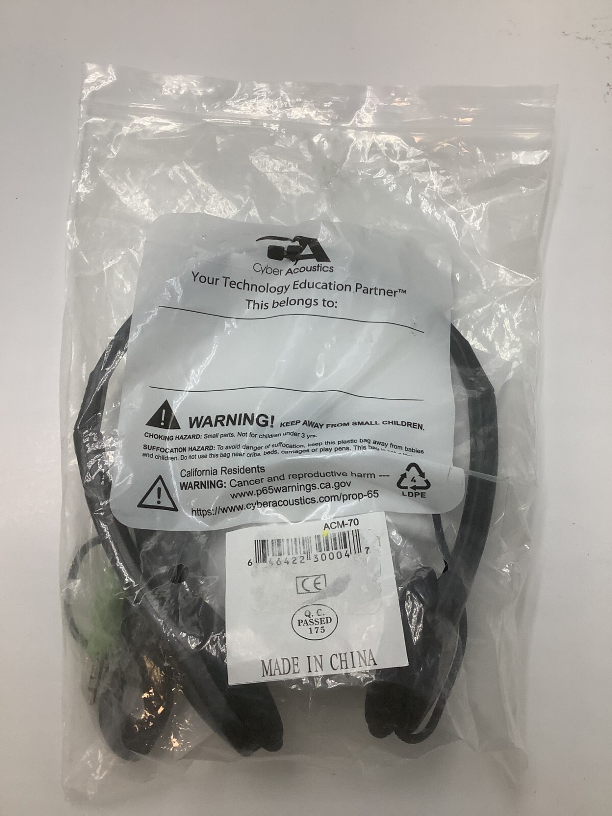 QTY 2 Cyber Acoustics Genuine ACM Stereo Headphones ACM-70 35mm Plug PC/Audio