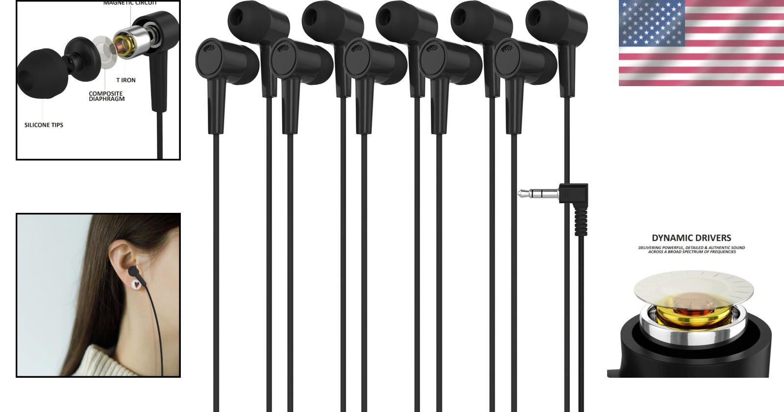 5 Pack In-Ear Stereo Earbuds – Tangle-Free Wired Headphones for All Ages