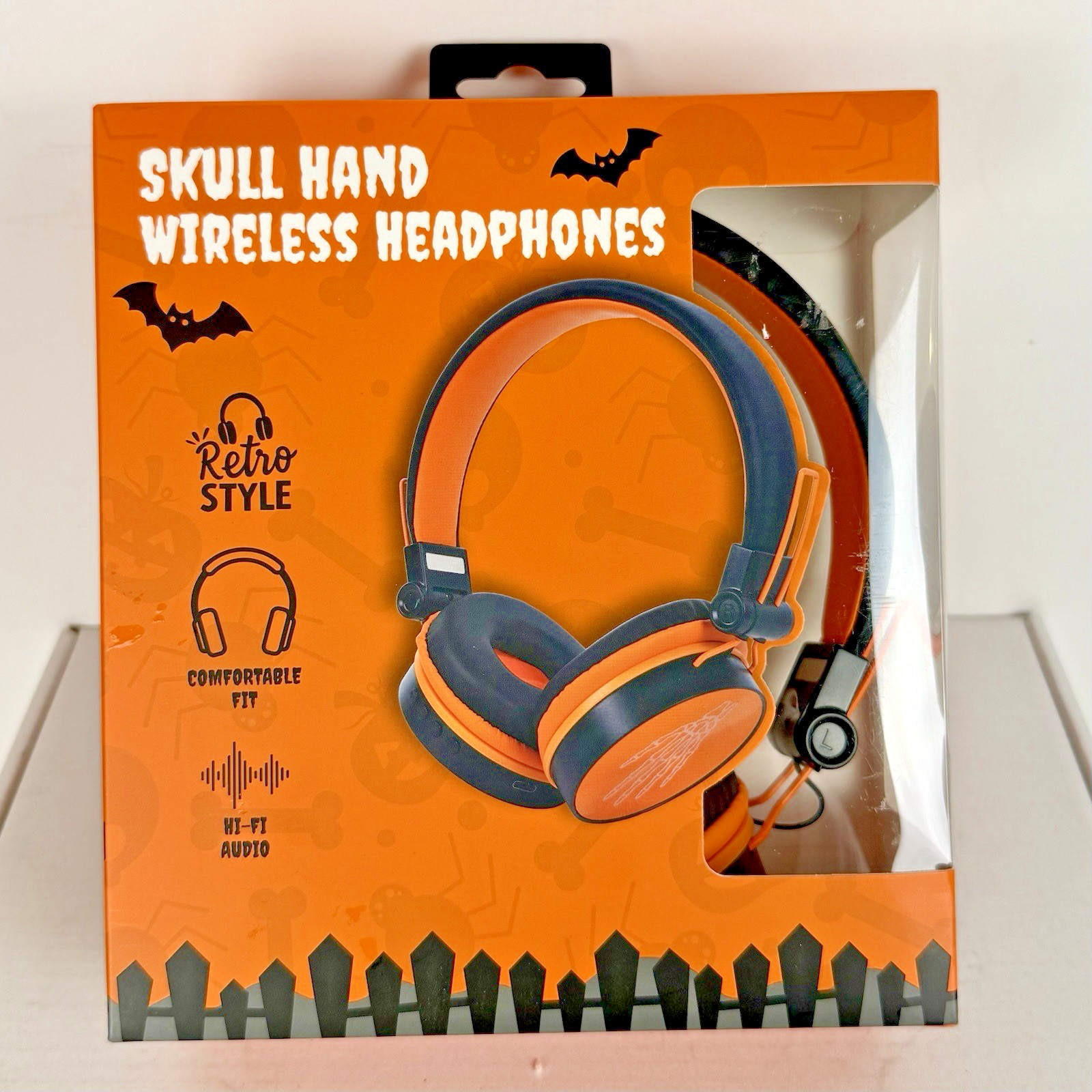 Skull Hand Wireless Headphones Halloween Orange Black – New Sealed Orbit