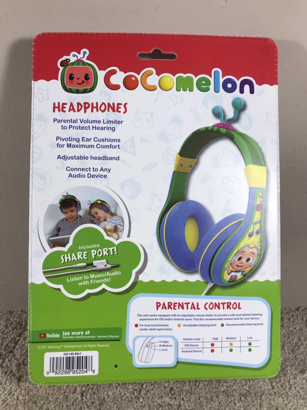 CoComelon Kids Toddler Wired Over-the-Ear Headphones, Volume Control Tangle Free