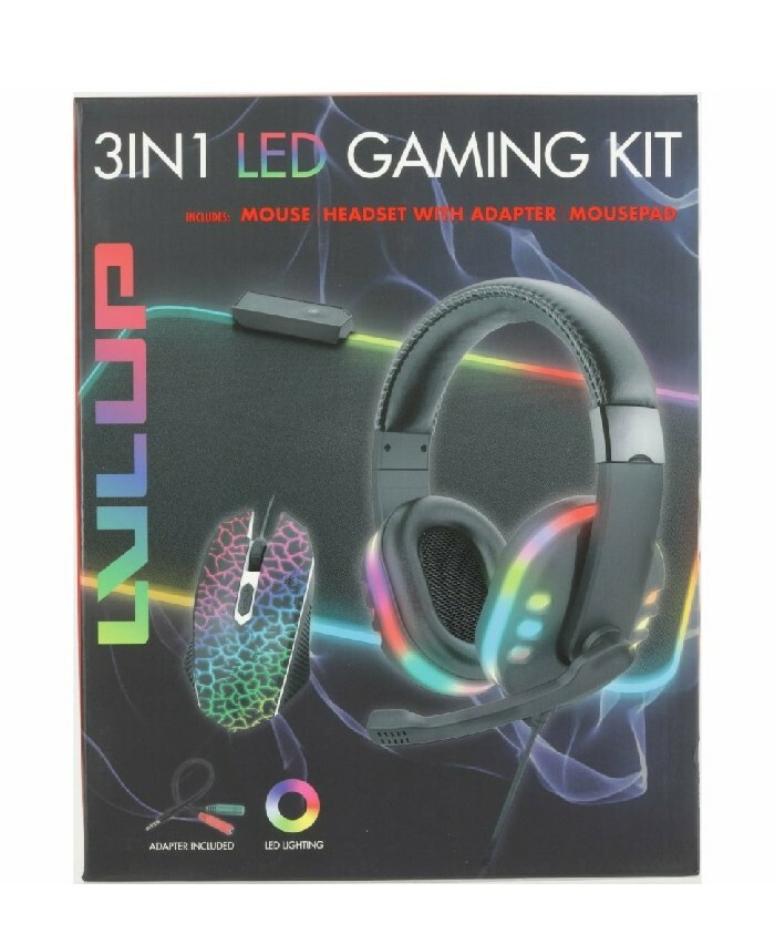 LVLUP 3 IN1 LED Gaming Kit with Mouse, Headset / Mousepad. Brand New