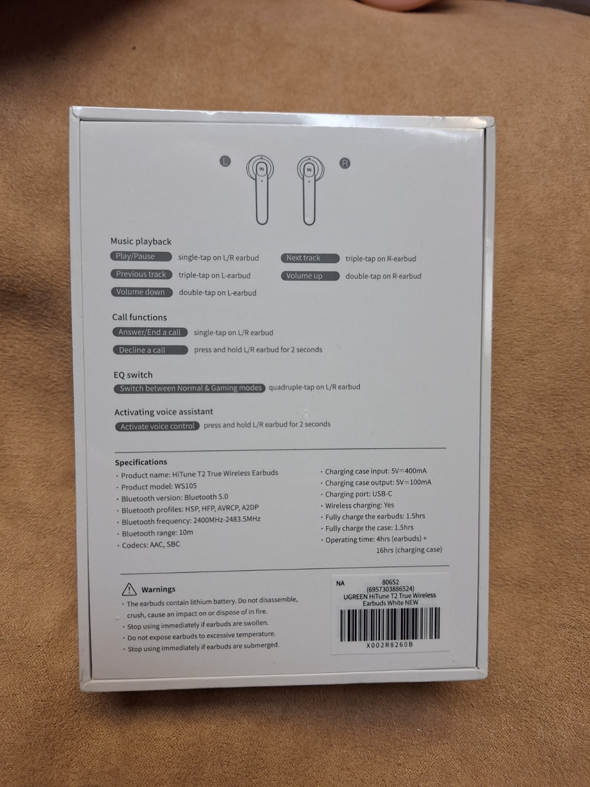 Ugreen HiTune T2 True Wireless Earbuds WS105 (White) NEW SEALED