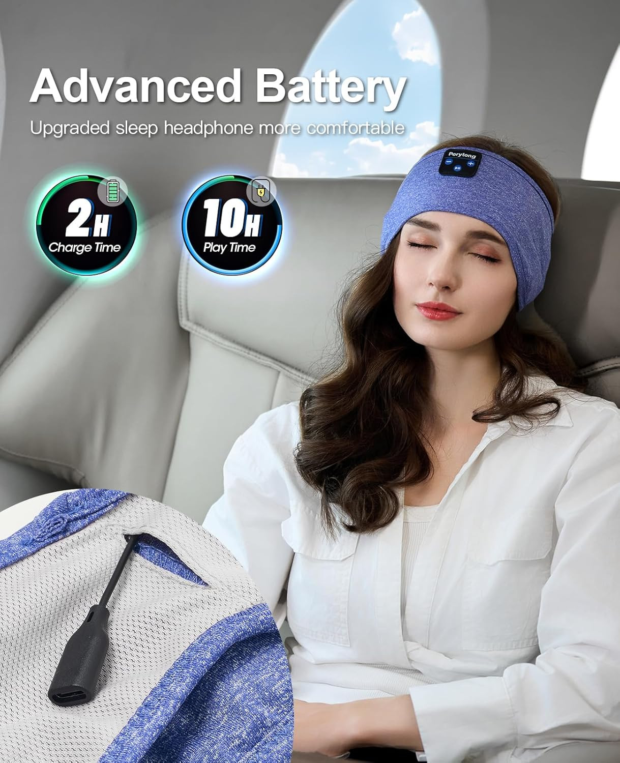 Wireless Sleep Headphones, Bluetooth Sports Headband for Yoga & Travel – Skyblue