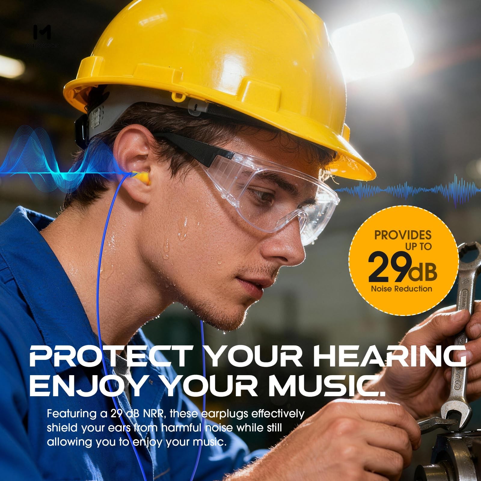 MIPEACE Ear Plug Headphones for Work, Work Earbuds USB Type C standard, Blue