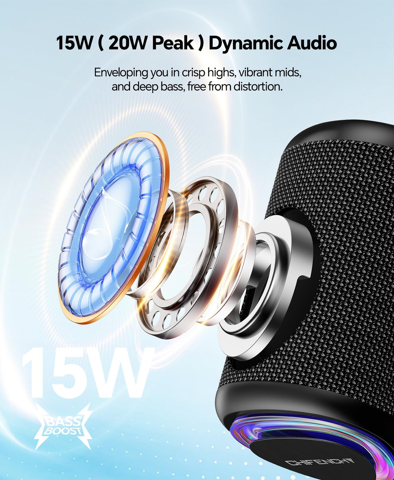 Portable Bluetooth Speaker Beach Essentials: Powerful Crystal 1 Pack, Black