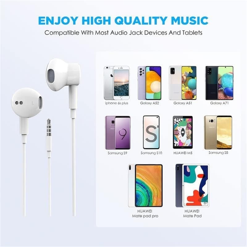 2 Pack Wired Earbuds with Microphone and Volume Contontrol, 3.5mm Jack – White