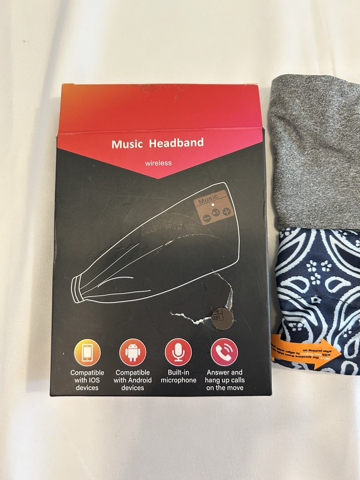 Wireless Bluetooth Music Headband Headphones Built-In Mic HF012 Gray/Blue