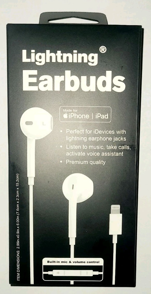 Lightning In-Ear Earbuds White, Built-In Mic, In-Line Control, Voice Assistant