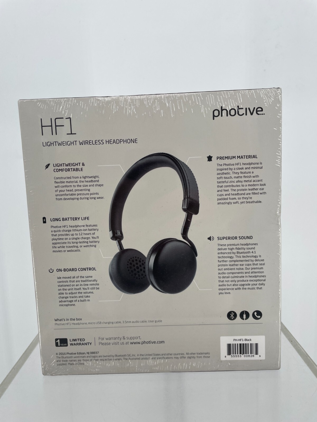 Photive HF1 Wireless Headphone Black Lightweight 12 Hours Batery Life