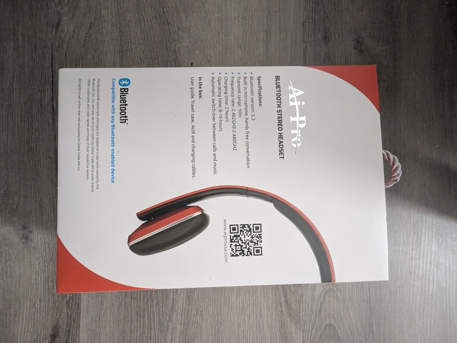 Ai Pro Bluetooth Wireless Headset Red Black Noise Cancellation Adjustable
